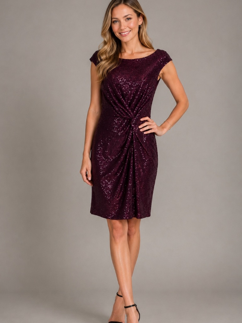Lauren Ralph Lauren - Plum Colour Dress, Sparkly Stretchy Fabric, Size 6